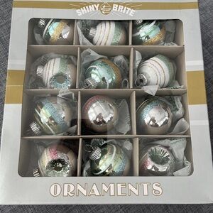 Christopher Radko Ornaments Shiny Brite 12 Piece Glass Blue Gold Glass NWT
